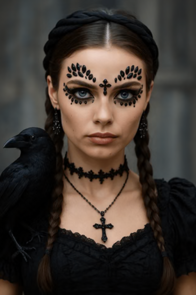 Black Lilith Crucifix Crystal Face Jewels