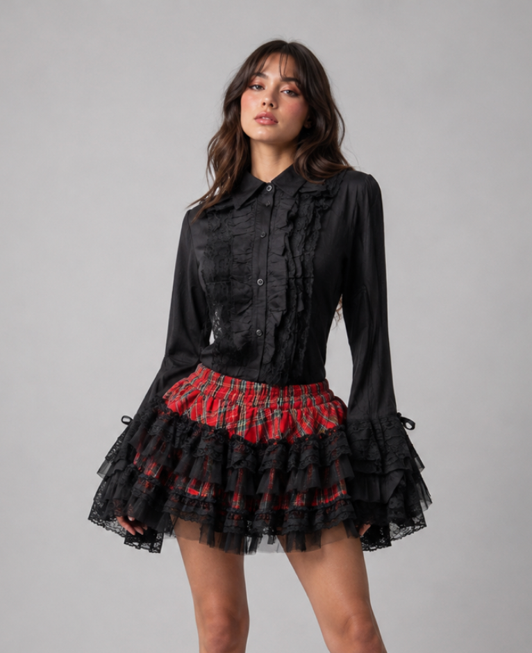 Widow Long Sleeve Gothic Shirt in Black Cotton