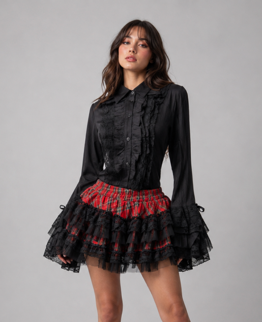 Widow Long Sleeve Gothic Shirt in Black Cotton