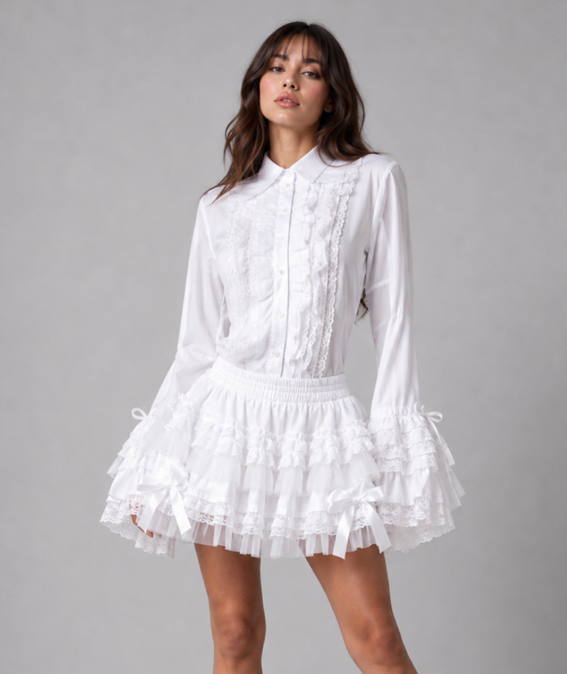 Widow Long Sleeve Gothic Shirt in White Cotton
