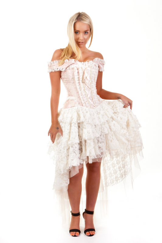 Ophelie Vintage Corset Dress in Baby Pink King Brocade