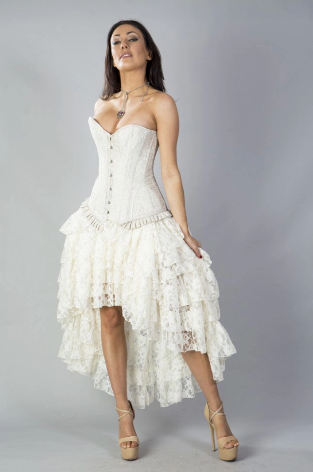 Amelia Long Burlesque Skirt in Cream Lace