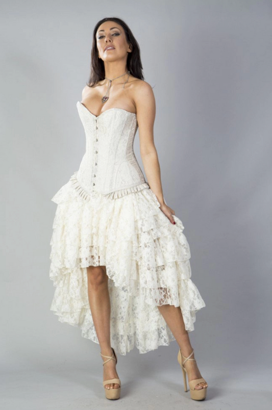 Amelia Long Burlesque Skirt in Cream Lace