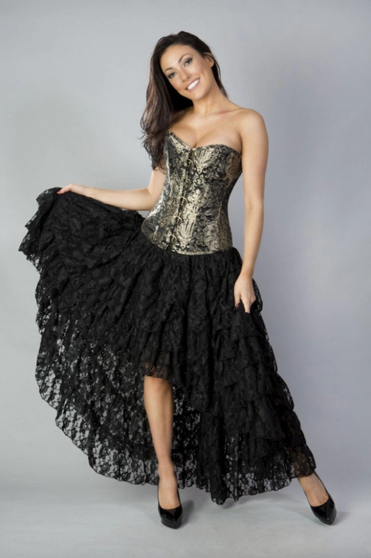 Amelia Long Burlesque Skirt in Black Lace