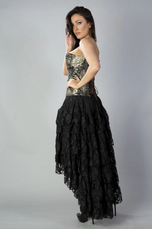 Amelia Long Burlesque Skirt in Black Lace