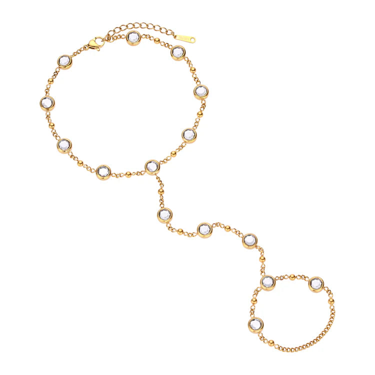 Tshenolo Multi Hand Chain Gold & Crystal