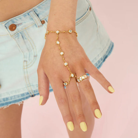 Tshenolo Multi Hand Chain Gold & Crystal