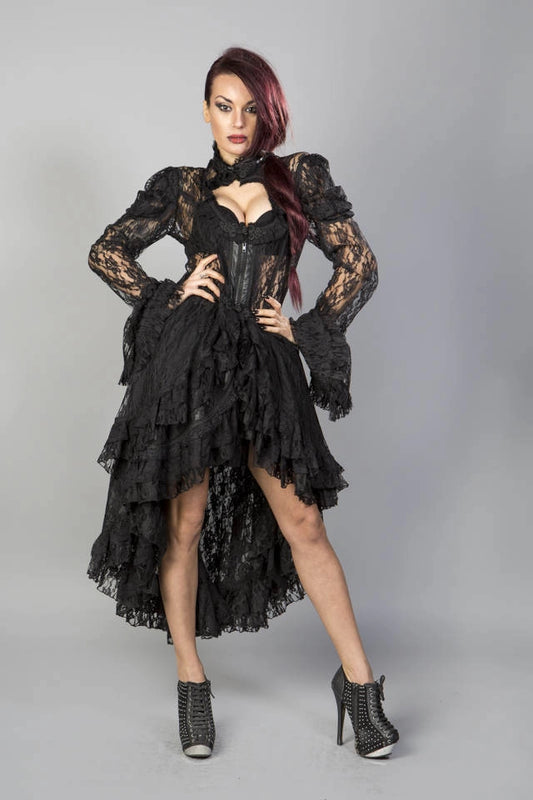Valentina Black Lace Tail Jacket with Front Zip