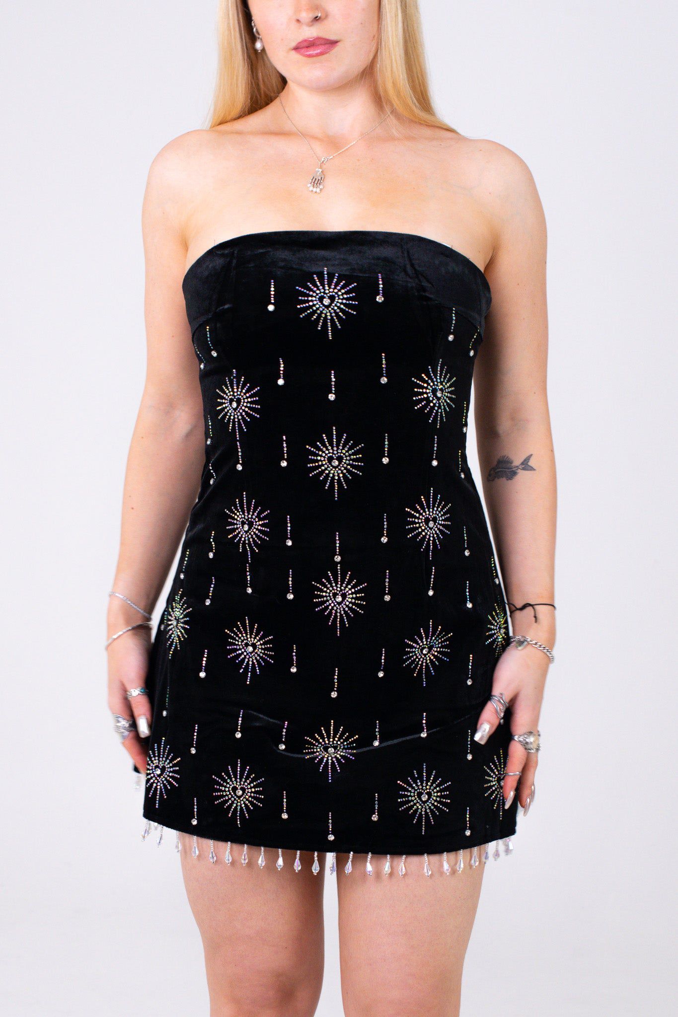 Black Velvet Bedazzled Mini Dress