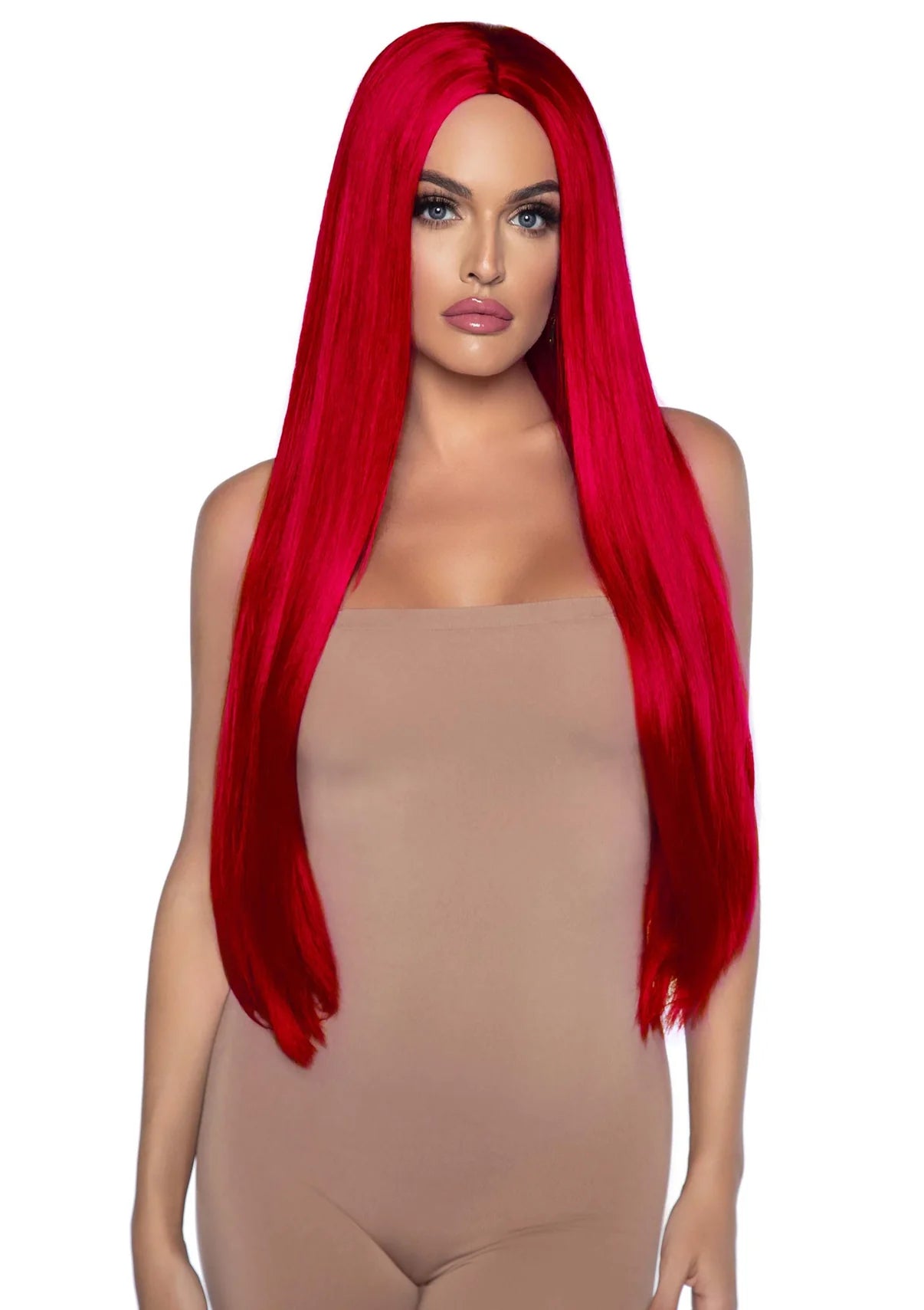 Long Straight Center Part Wig - Red