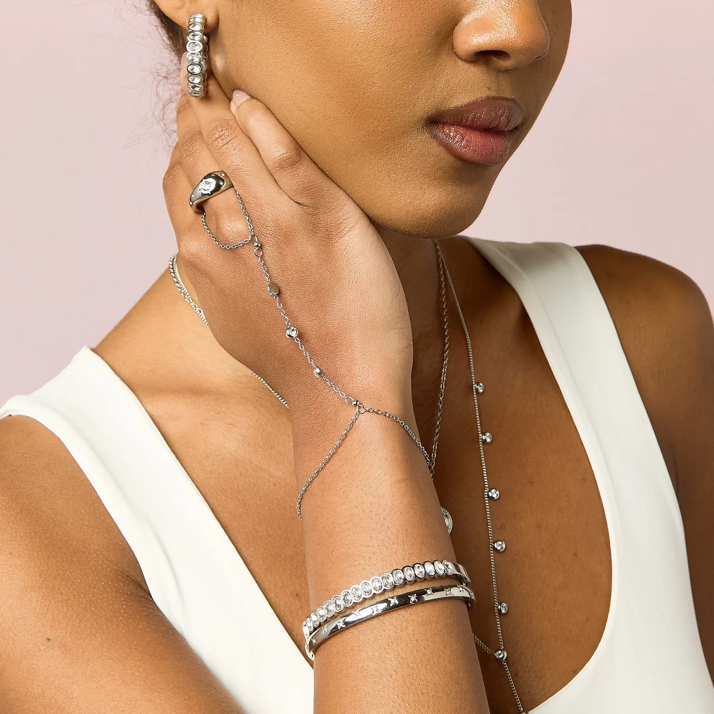 Bijoux De Mimi Amelia Star Bangle - Silver & Crystal