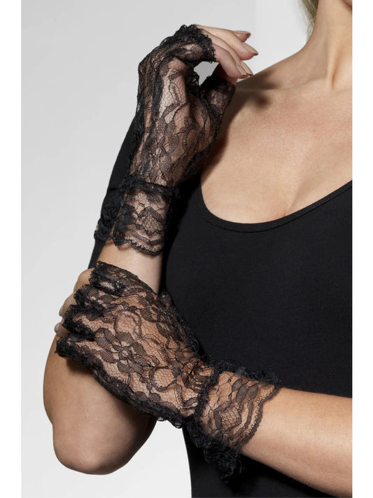 80s Fingerless Black Lace Gloves