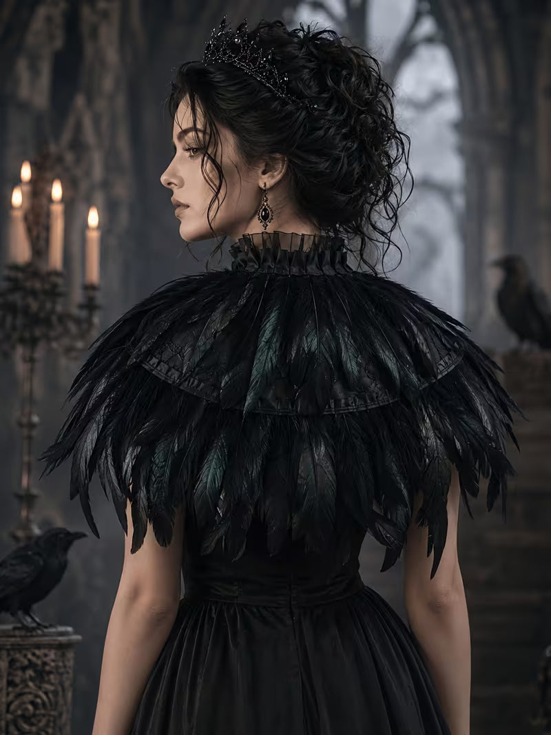 Black Victorian Feather Shoulder Capelet