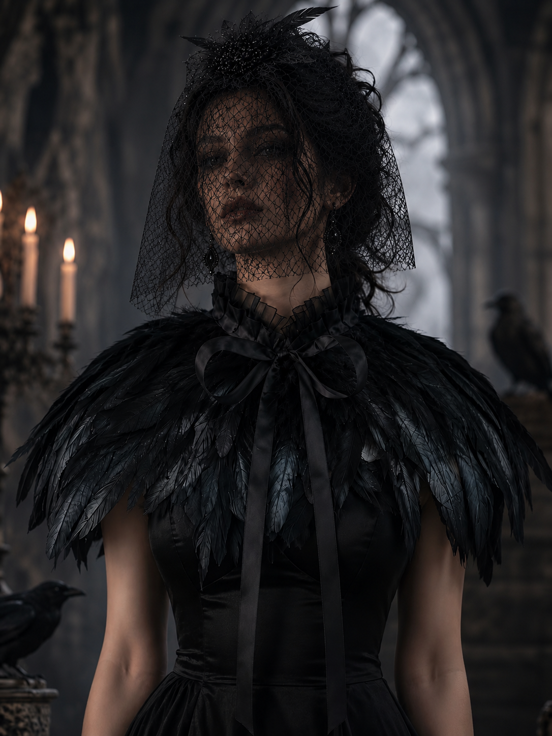 Black Victorian Feather Shoulder Capelet