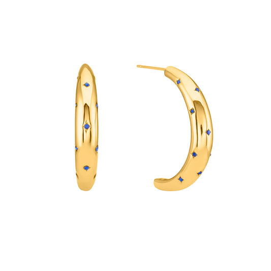 Bijoux De Mimi Skye Blue Gold Chunky Moon-shape Star Hoop Earrings