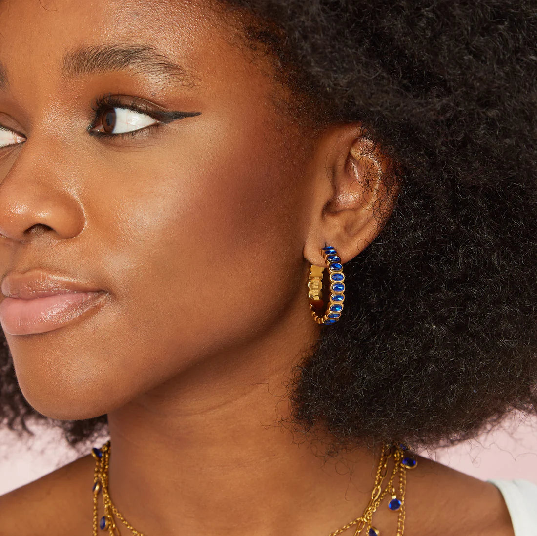 Bijoux De Mimi Sophie Blue Gold Chunky Earrings