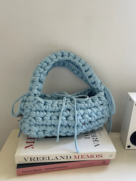 Baby Blue Ribbon Crochet Shoulder Bag
