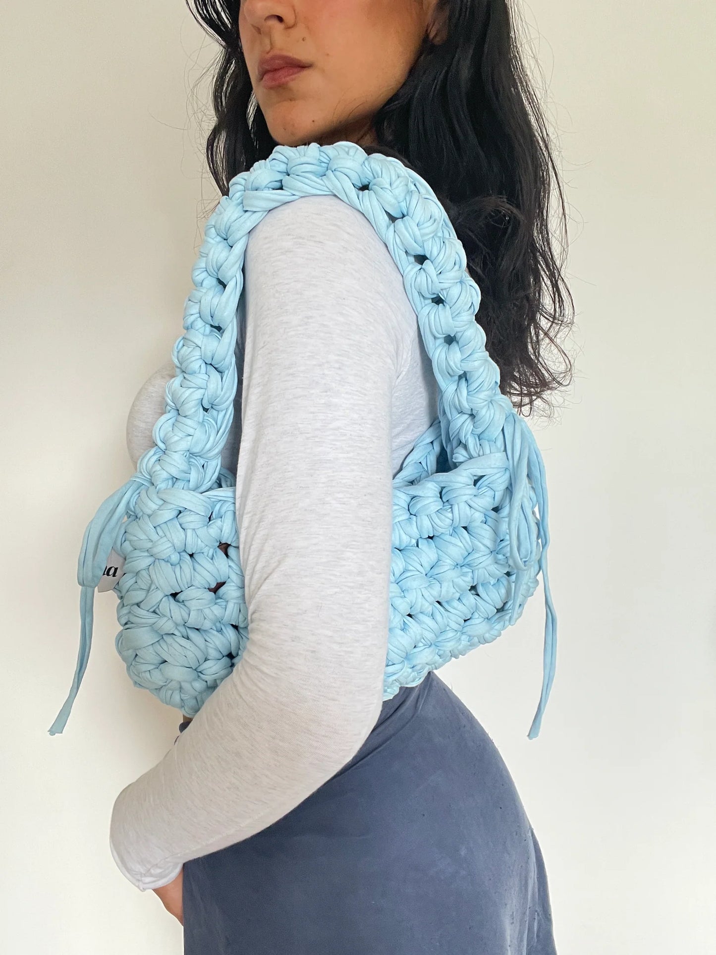 Baby Blue Ribbon Crochet Shoulder Bag