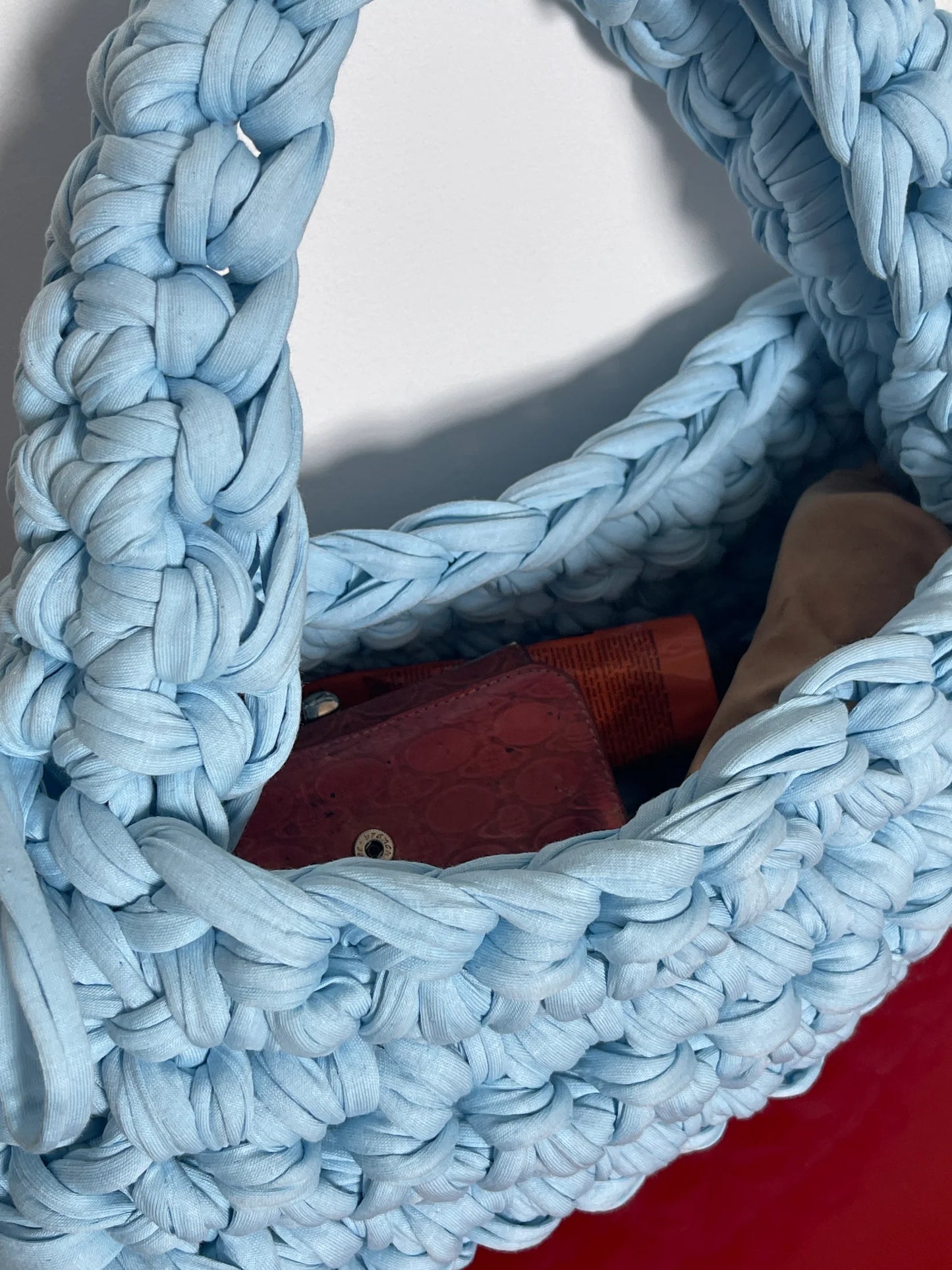 Baby Blue Ribbon Crochet Shoulder Bag