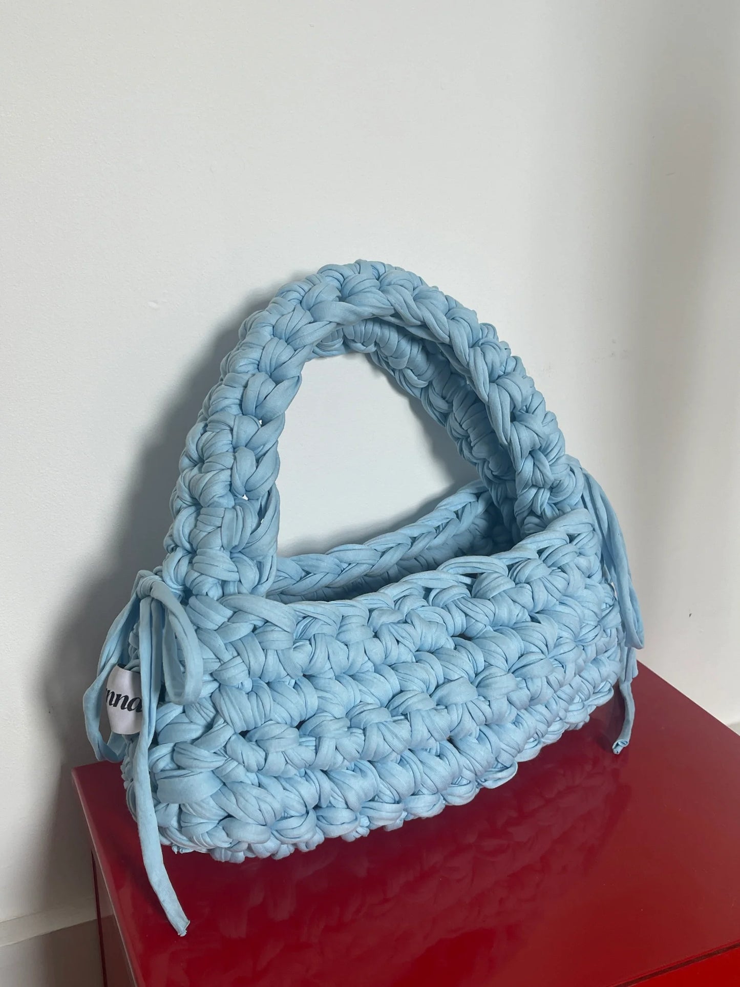 Baby Blue Ribbon Crochet Shoulder Bag