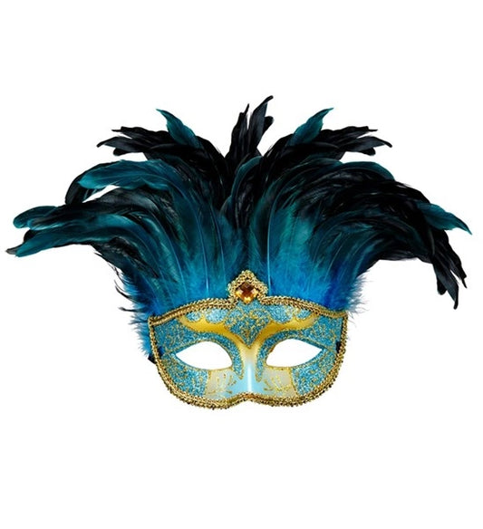 Blue Comtesse Feathered Masquerade Mask