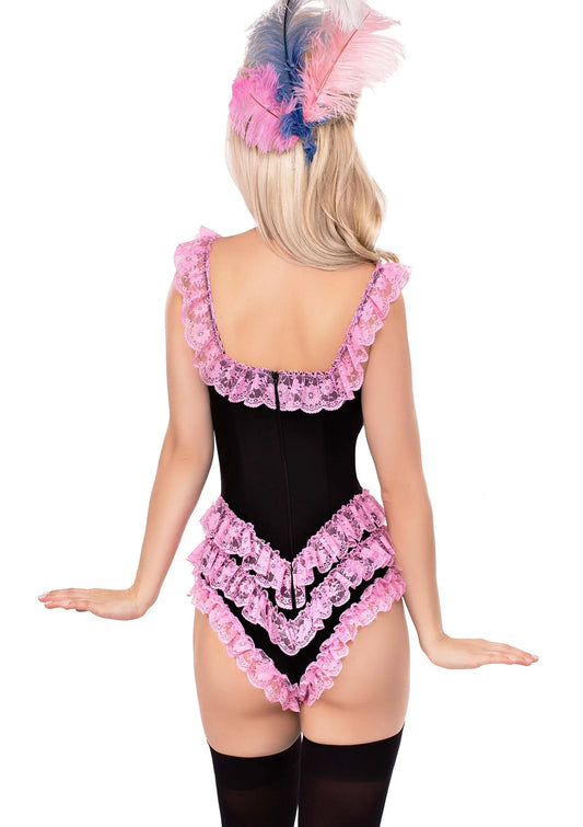 Boned Ruffle Bodysuit - Black & Pink