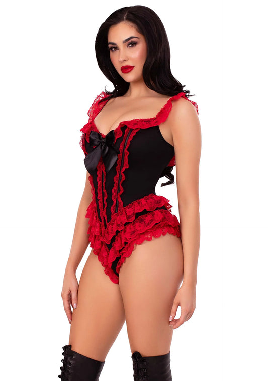Boned Ruffle Bodysuit - Black & Red