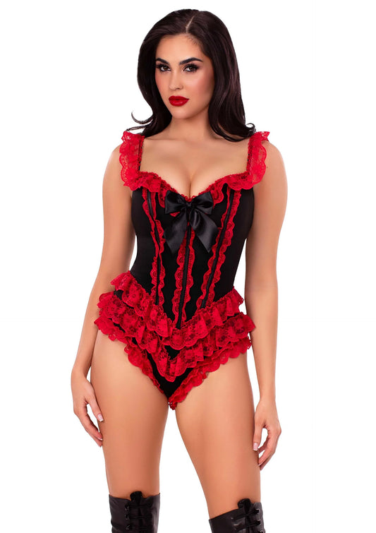 Boned Ruffle Bodysuit - Black & Red