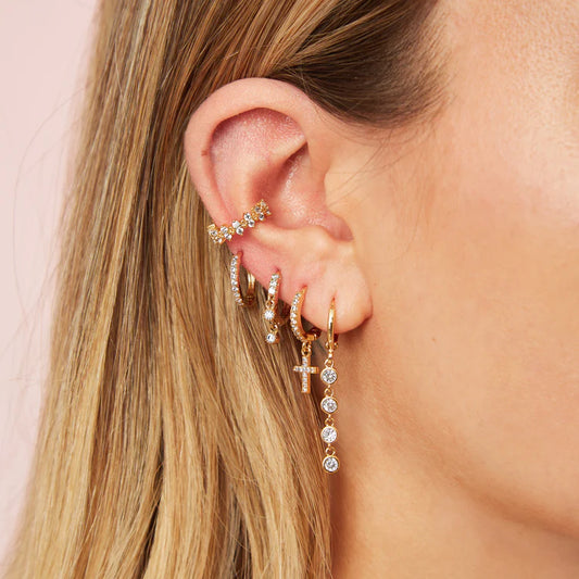 Bijoux De Mimi Camelia Crystal Gold Dainty Double Gem Huggie Earrings