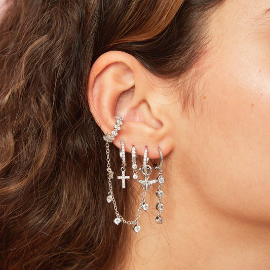 Bijoux De Mimi Camelia Crystal Silver Dainty Double Gem Huggie Earrings