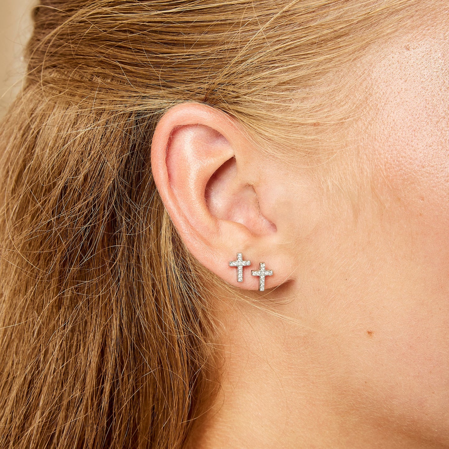 Bijoux De Mimi Camilla Cross Stud Earrings - Silver Crystal