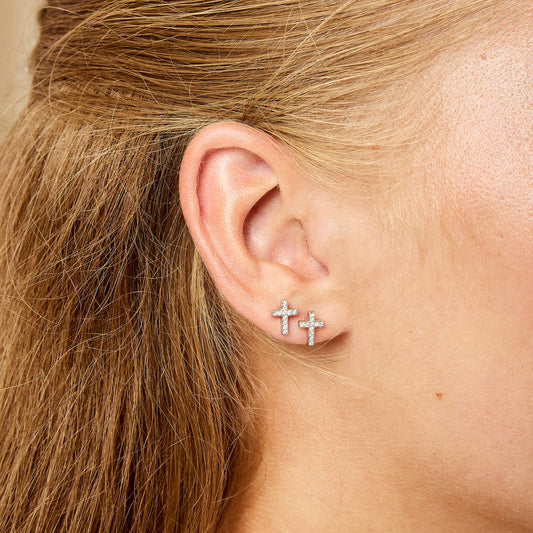 Bijoux De Mimi Camilla Cross Stud Earrings - Silver Crystal
