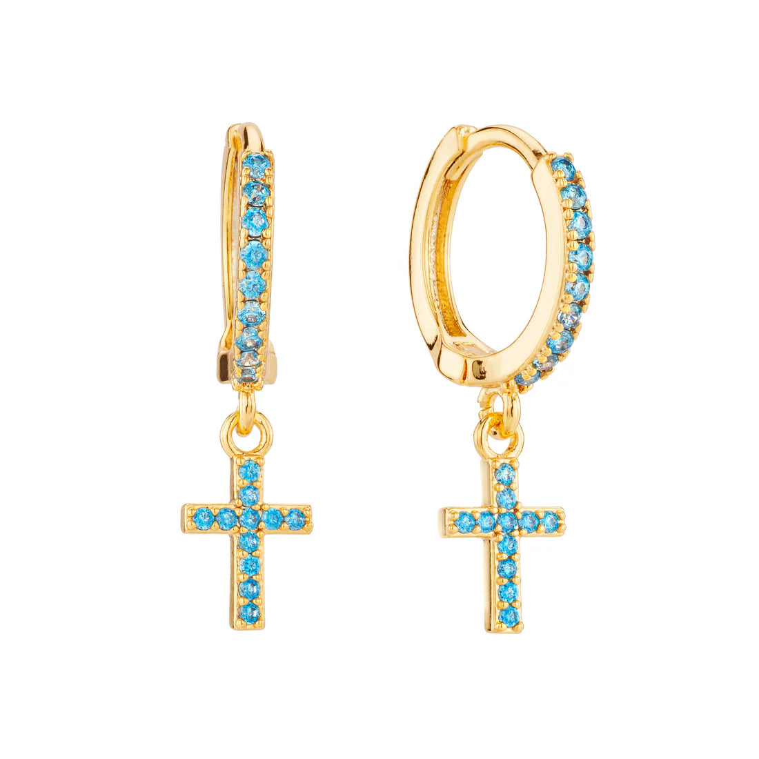 Bijoux De Mimi Camilla Turquoise Gold Cross Huggie Earrings