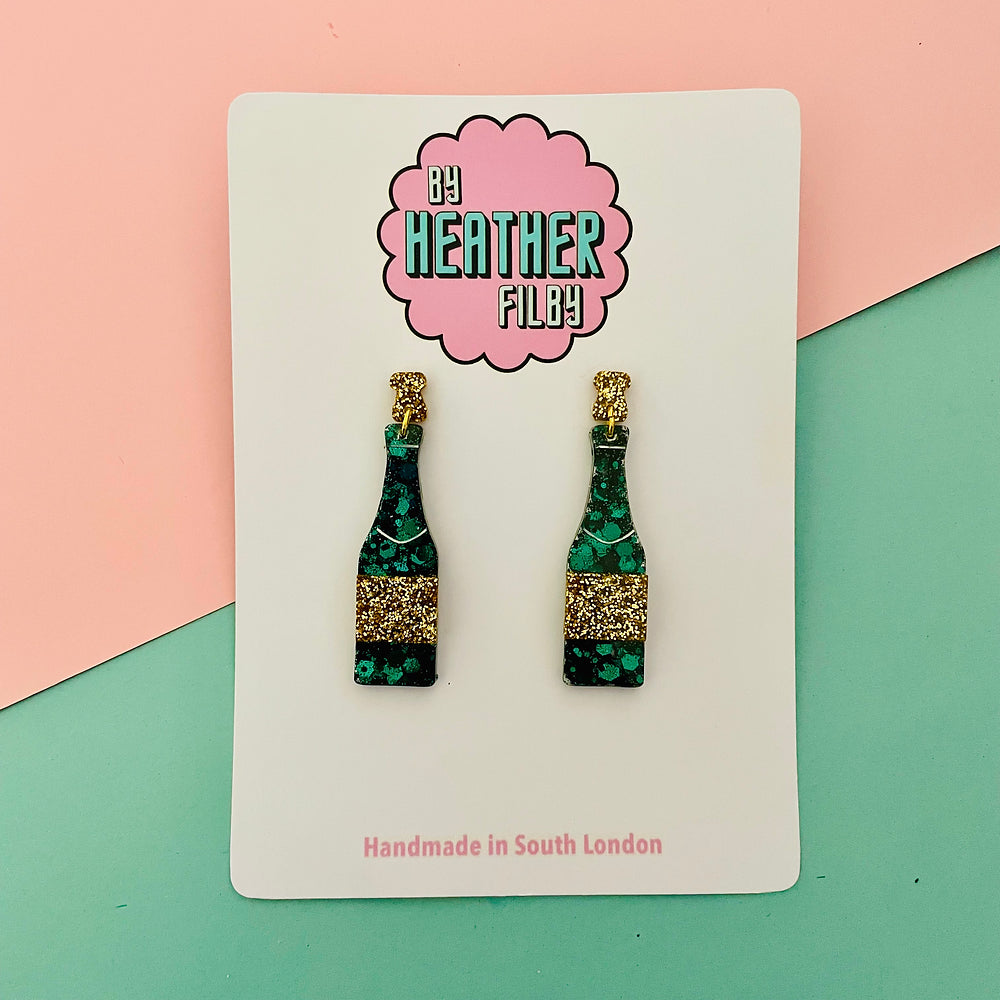 Glitter Champagne Bottle Earrings