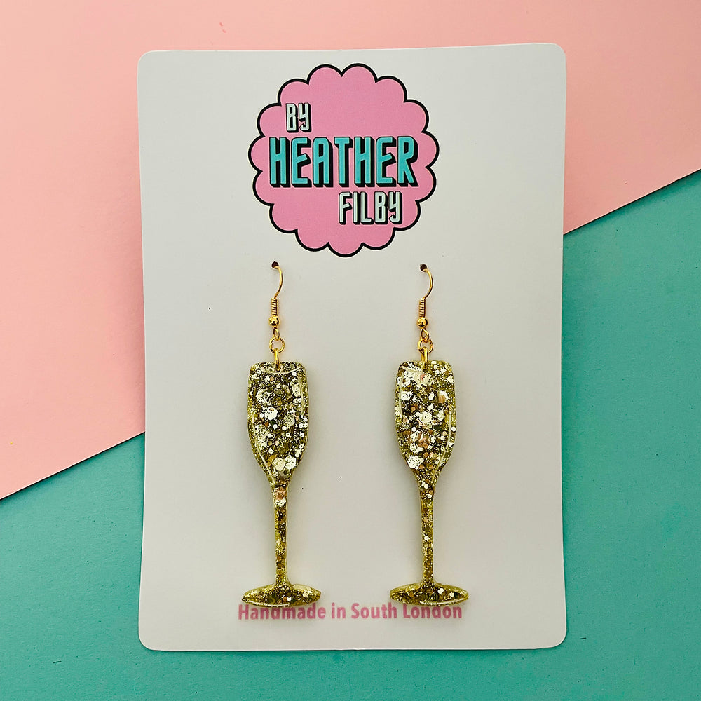 Glitter Champagne Flute Earrings