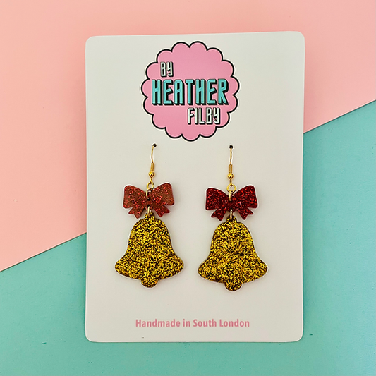 Glitter Christmas Bell Earrings