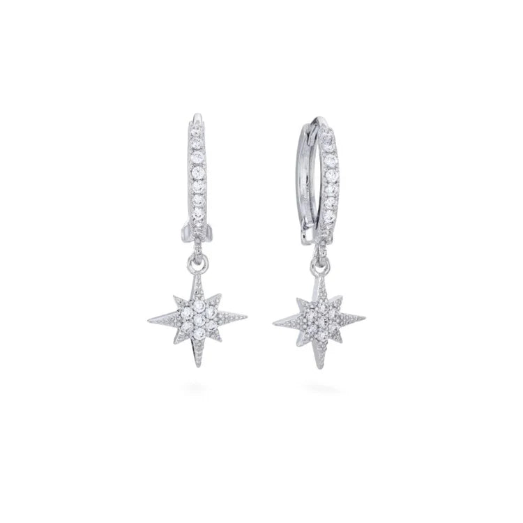 Bijoux De Mimi Cosima Crystal Silver Star Huggie Earrings