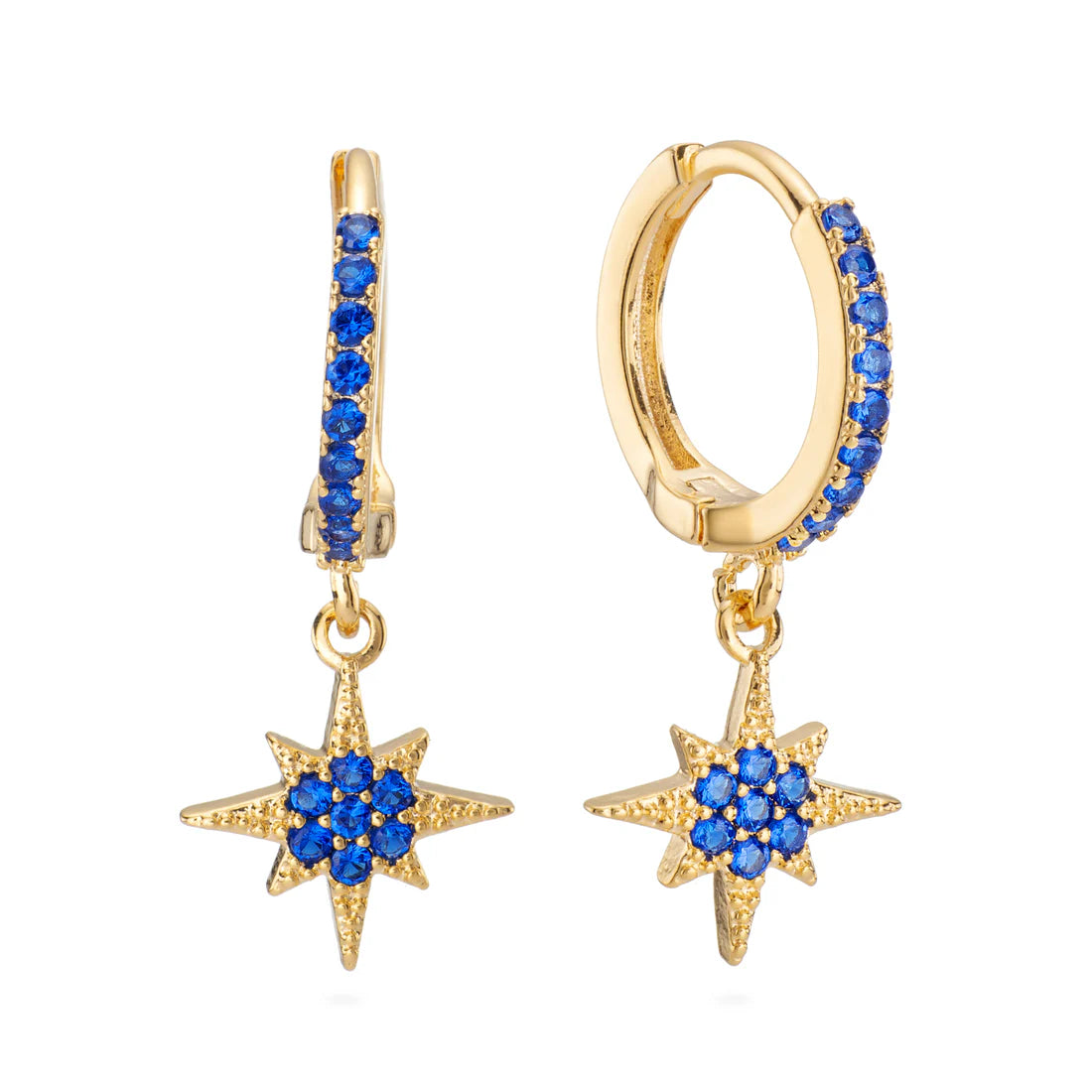 Bijoux De Mimi Cosima Blue Gold Star Huggie Earrings