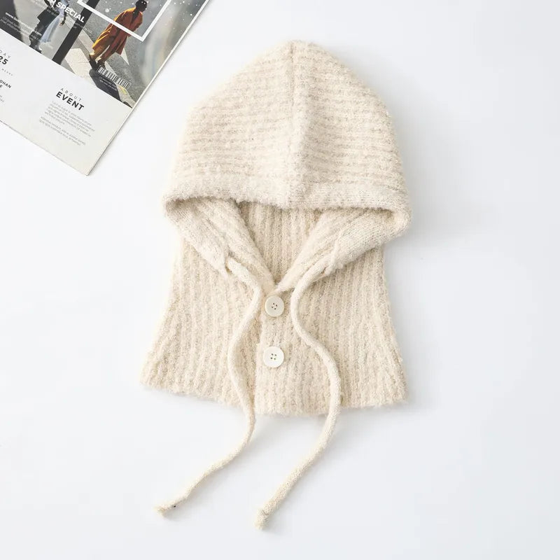 COMING SOON Fuzzy Knitted Snood with Button Closure - Milky White