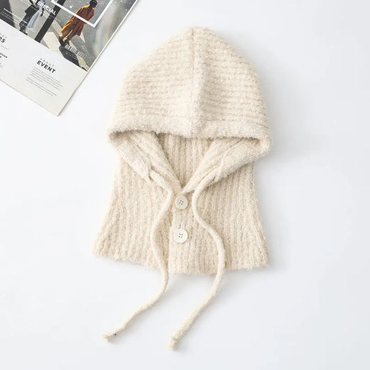 COMING SOON Fuzzy Knitted Snood with Button Closure - Milky White