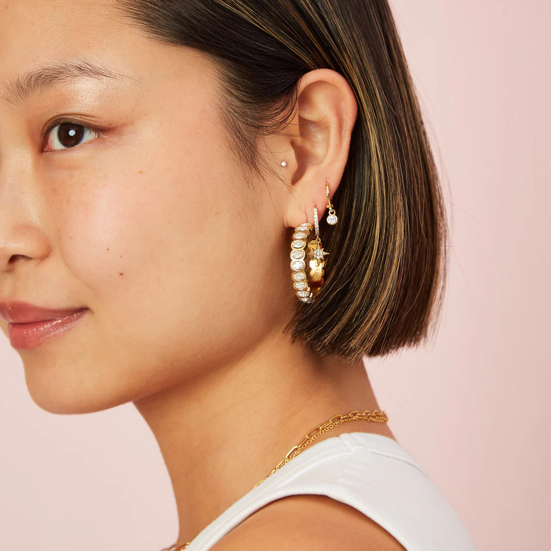 Bijoux De Mimi Sophie Crystal Gold Chunky Earrings