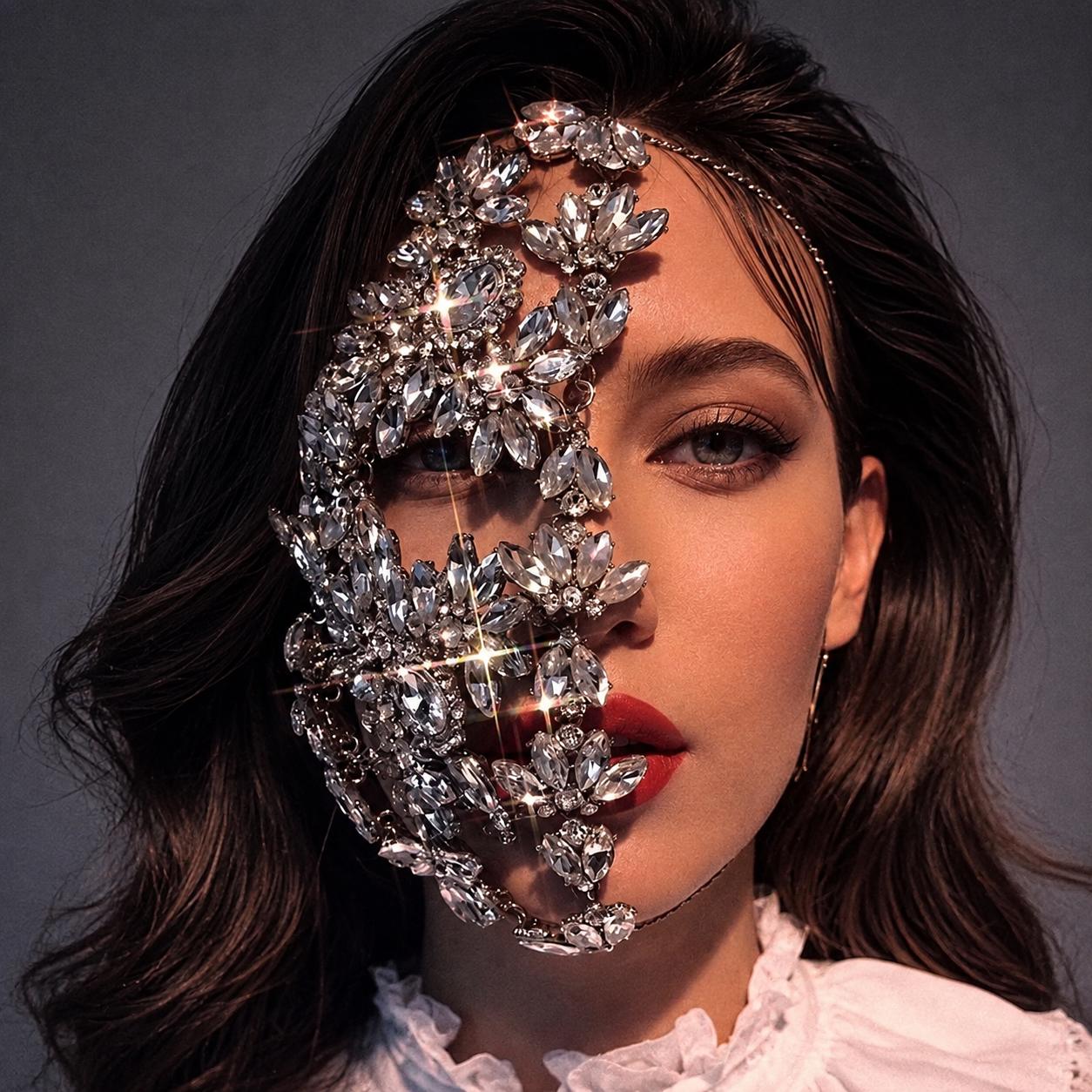Crystal Half Skull Jewelled Mask