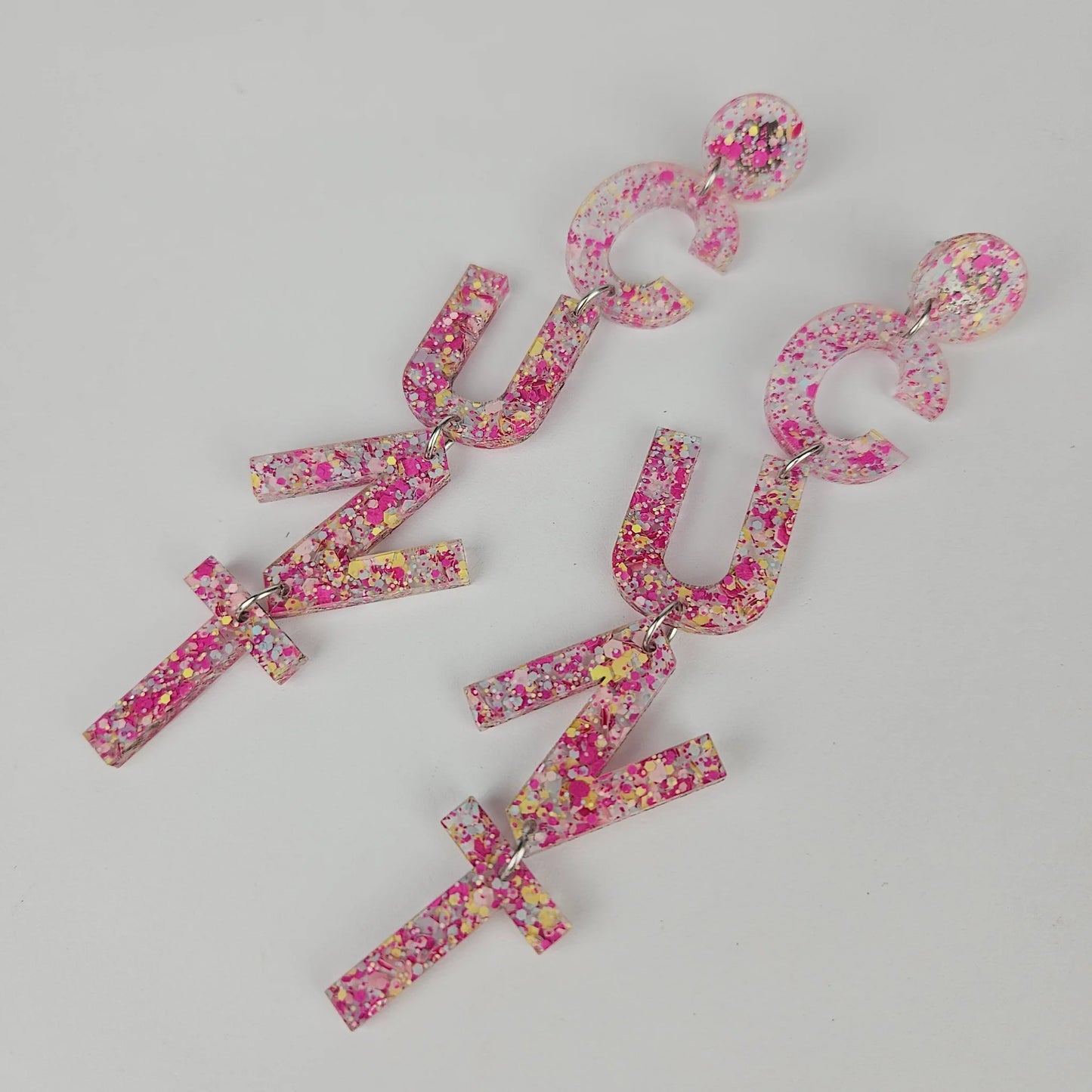 Drop Cunt Acrylic Earrings - Pink Confetti