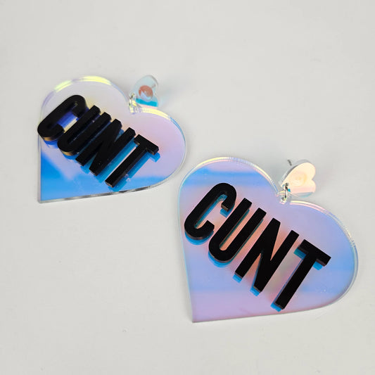 Cunt Giant Heart Earrings - Iridescent