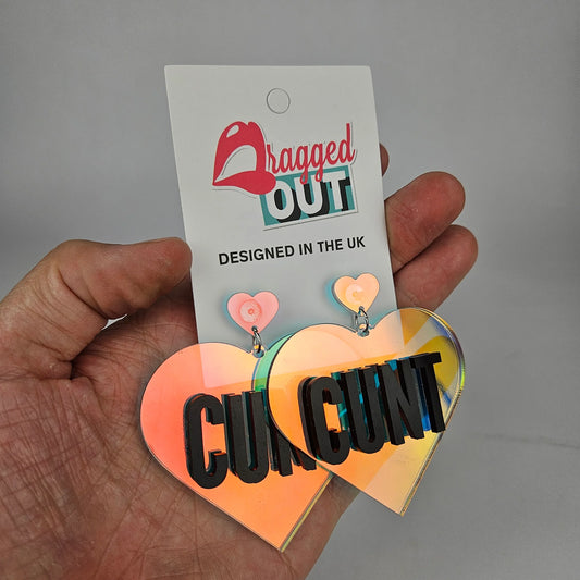 Cunt Giant Heart Earrings - Iridescent