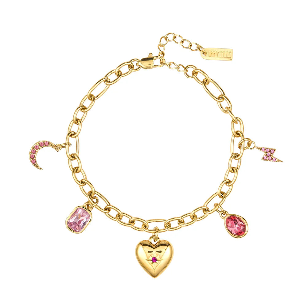 Bijoux De Mimi Daisy Charm Bracelet - Gold & Pink