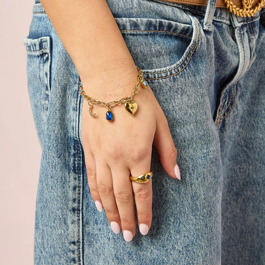 Bijoux De Mimi Daisy Charm Bracelet - Gold & Blue