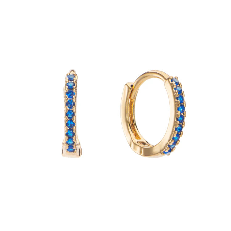 Bijoux De Mimi Evie Blue Gold Original Colourful Huggie Earrings