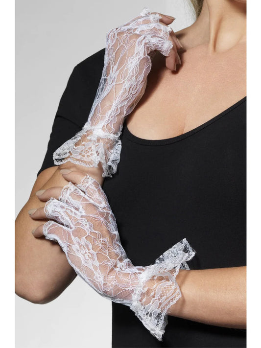 80s Fingerless White Lace Gloves