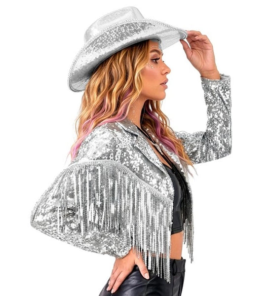 Silver Fringe Sequin Jacket